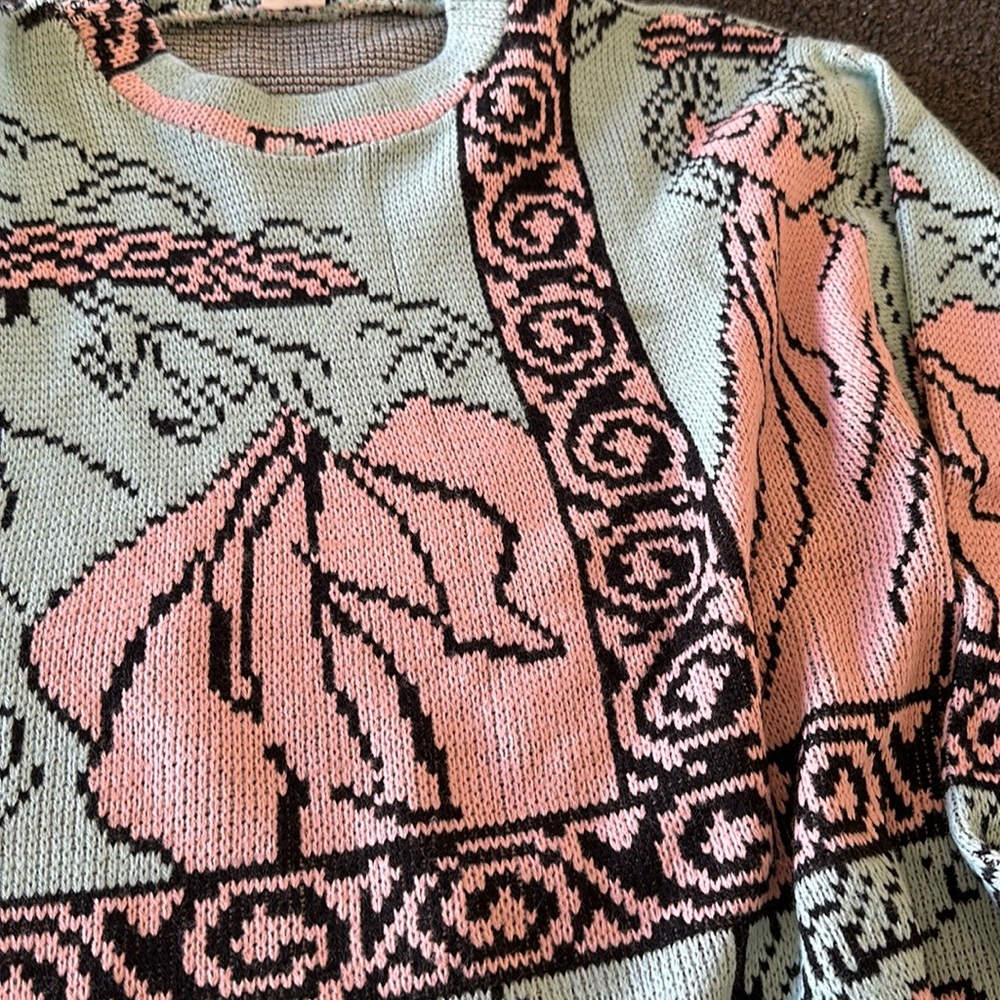 Vintage 80s 90s Baby Pink & Blue Female Body Coquette Abstract Sweater Size XL - Picture 8 of 11